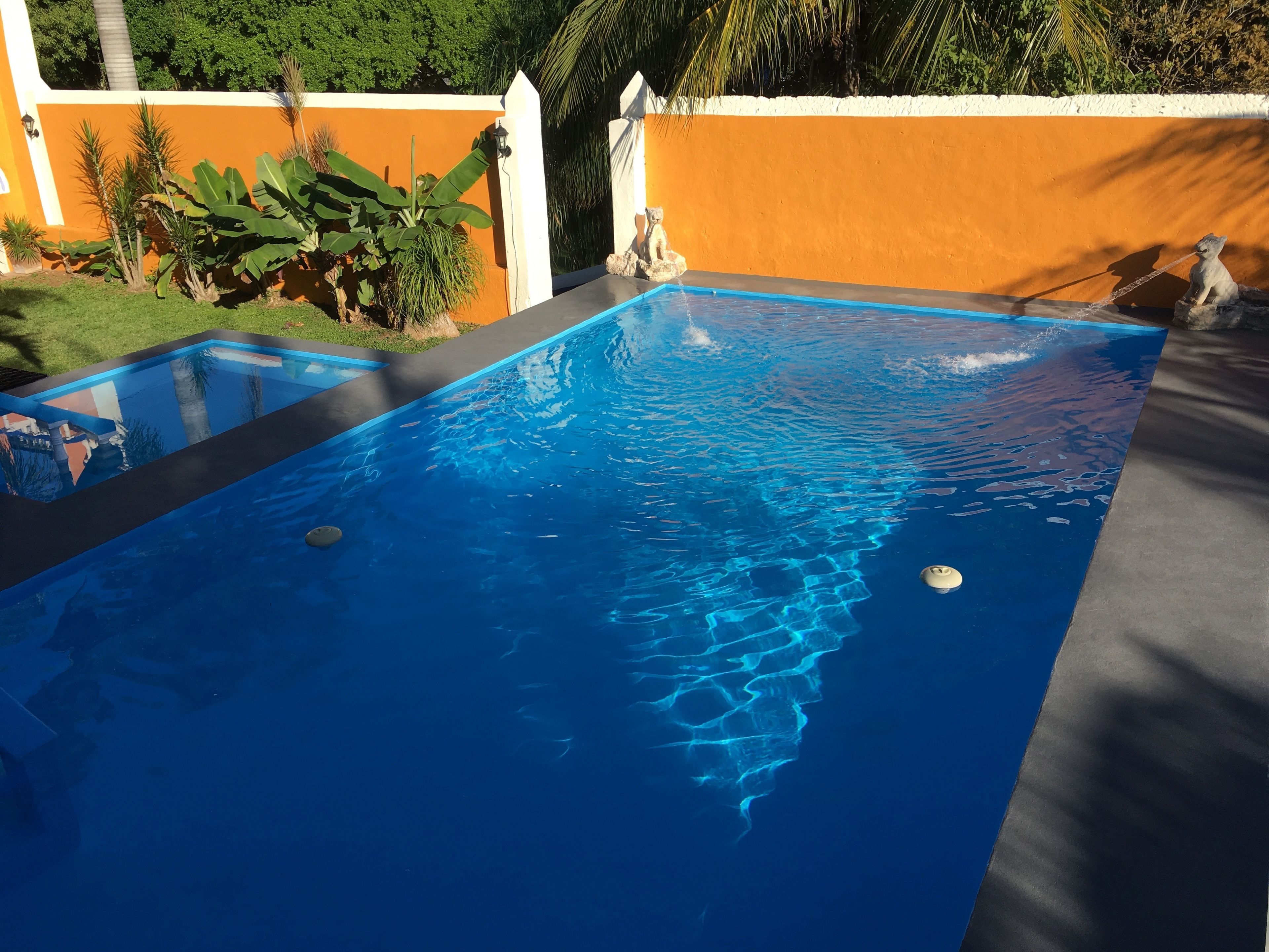 outdoor pool, pool loungers