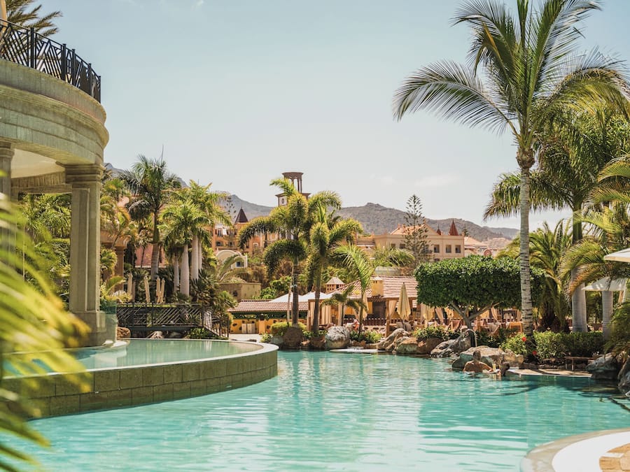 Outdoor pool, pool umbrellas, pool loungers