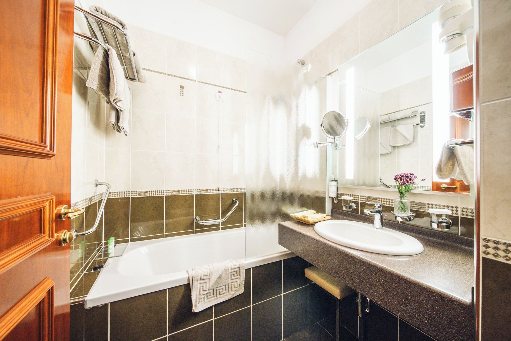 superior double room | bathroom | designer toiletries, hair dryer, bathrobes, slippers