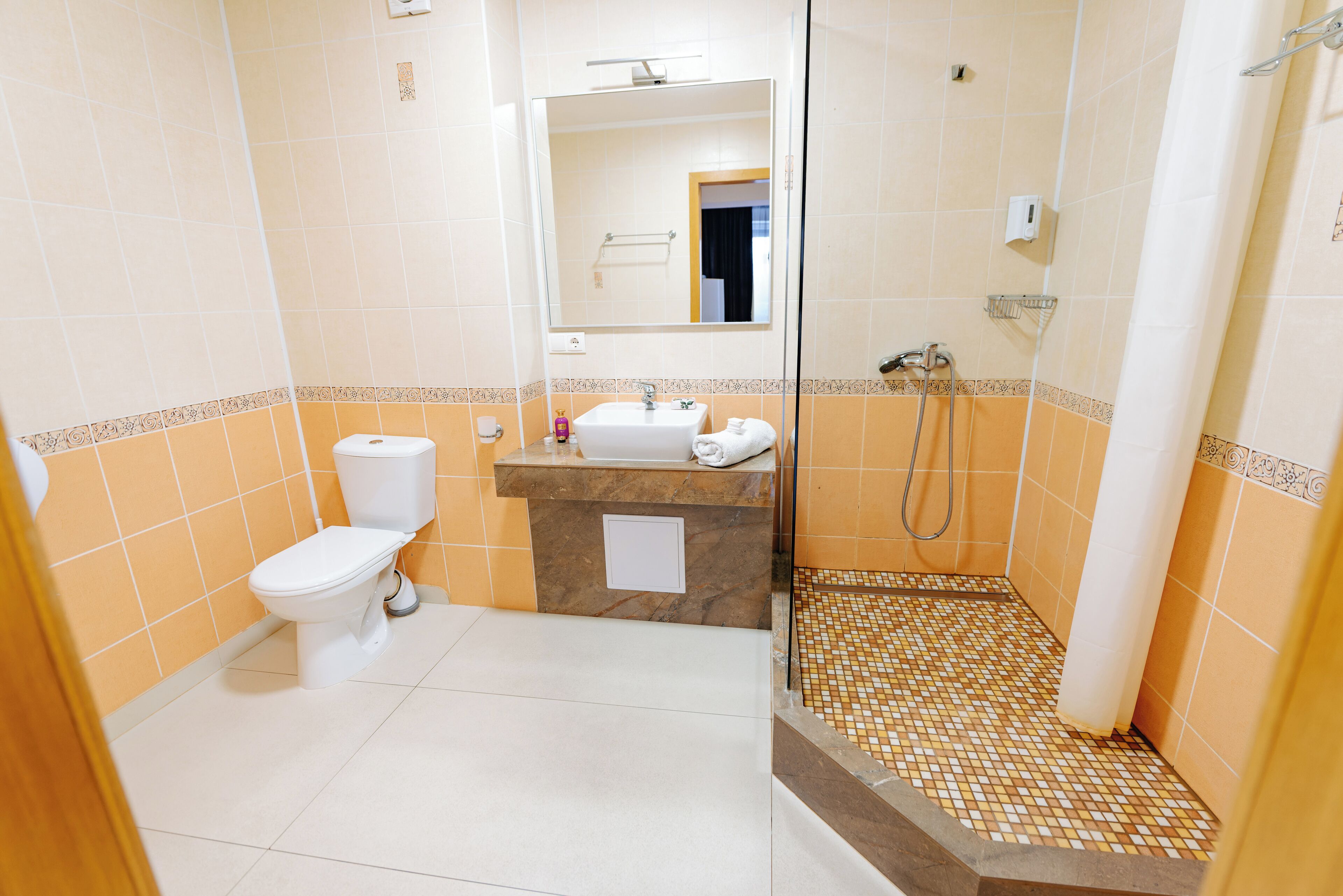 shower, free toiletries, hair dryer, slippers