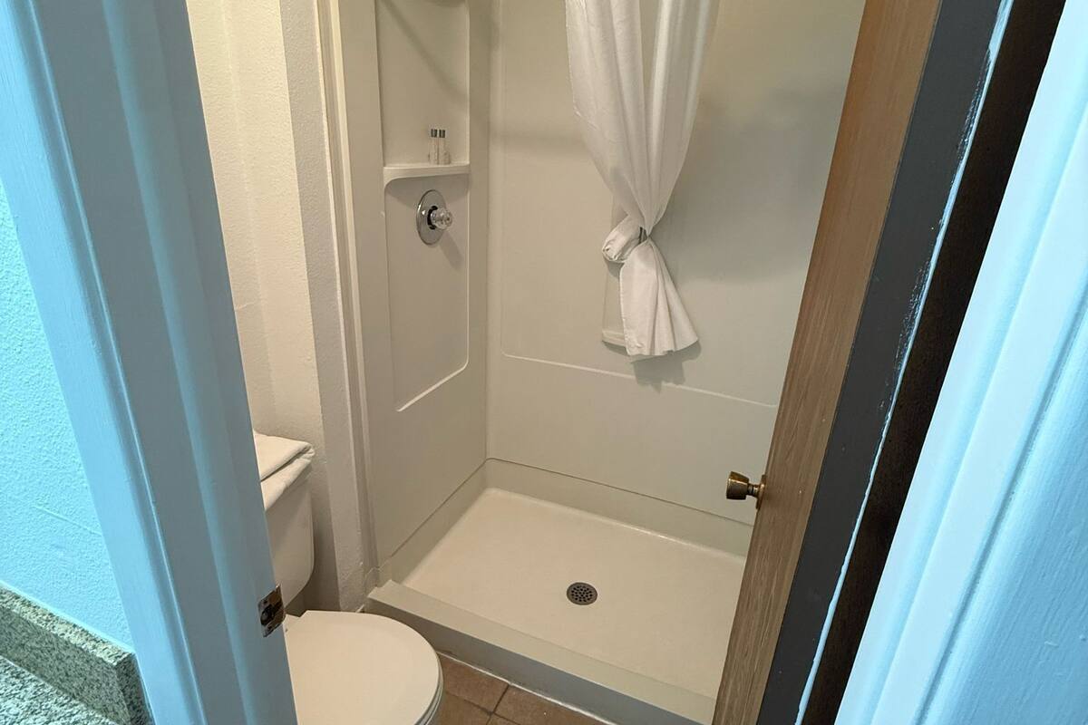 combined shower/bathtub, hair dryer, towels