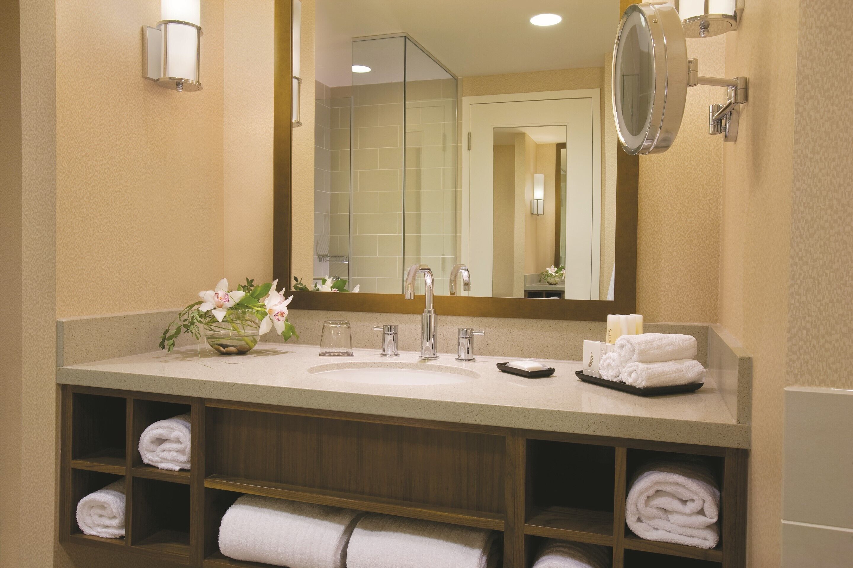 separate bathtub and shower, designer toiletries, hair dryer, towels