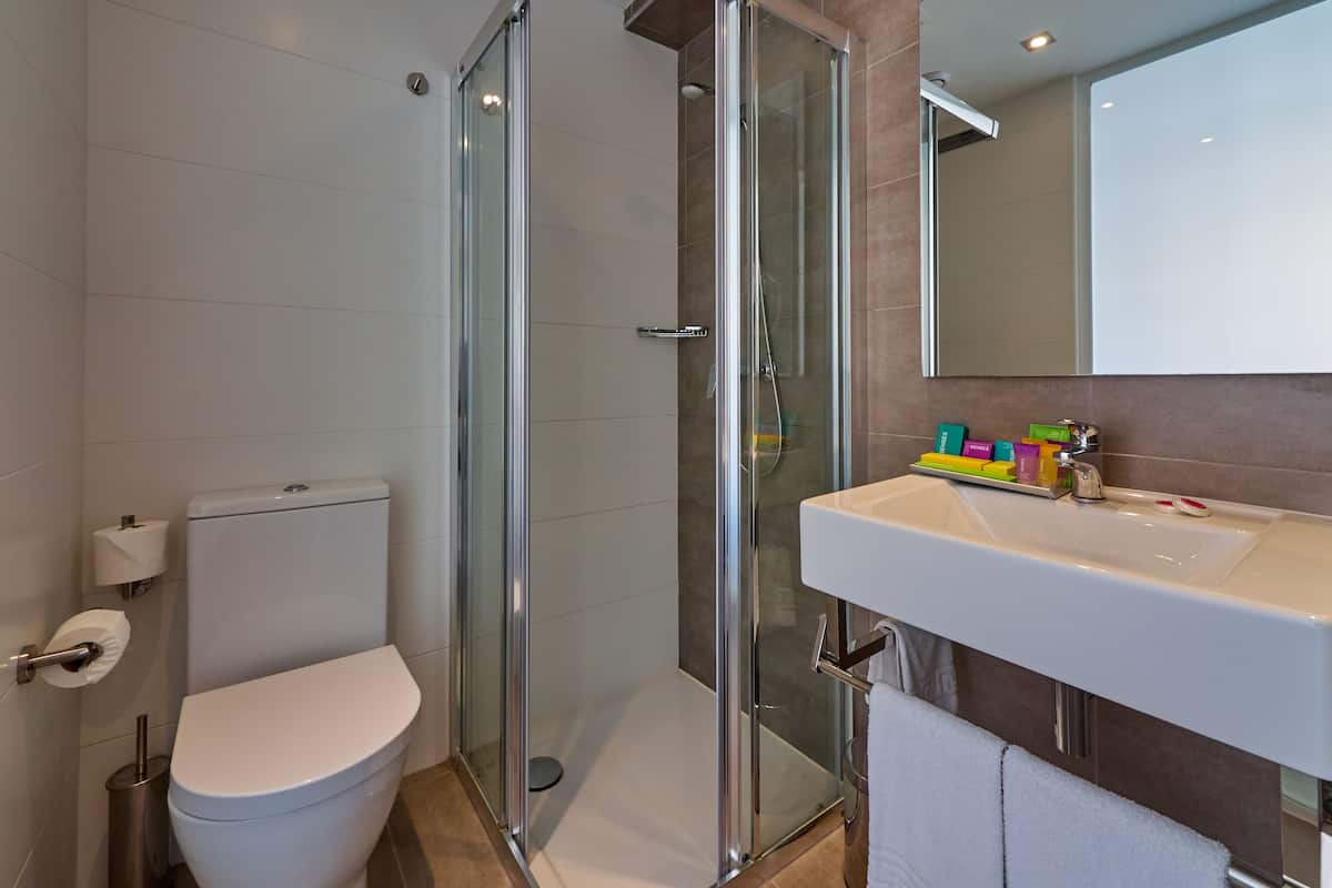 shower, free toiletries, hair dryer, towels