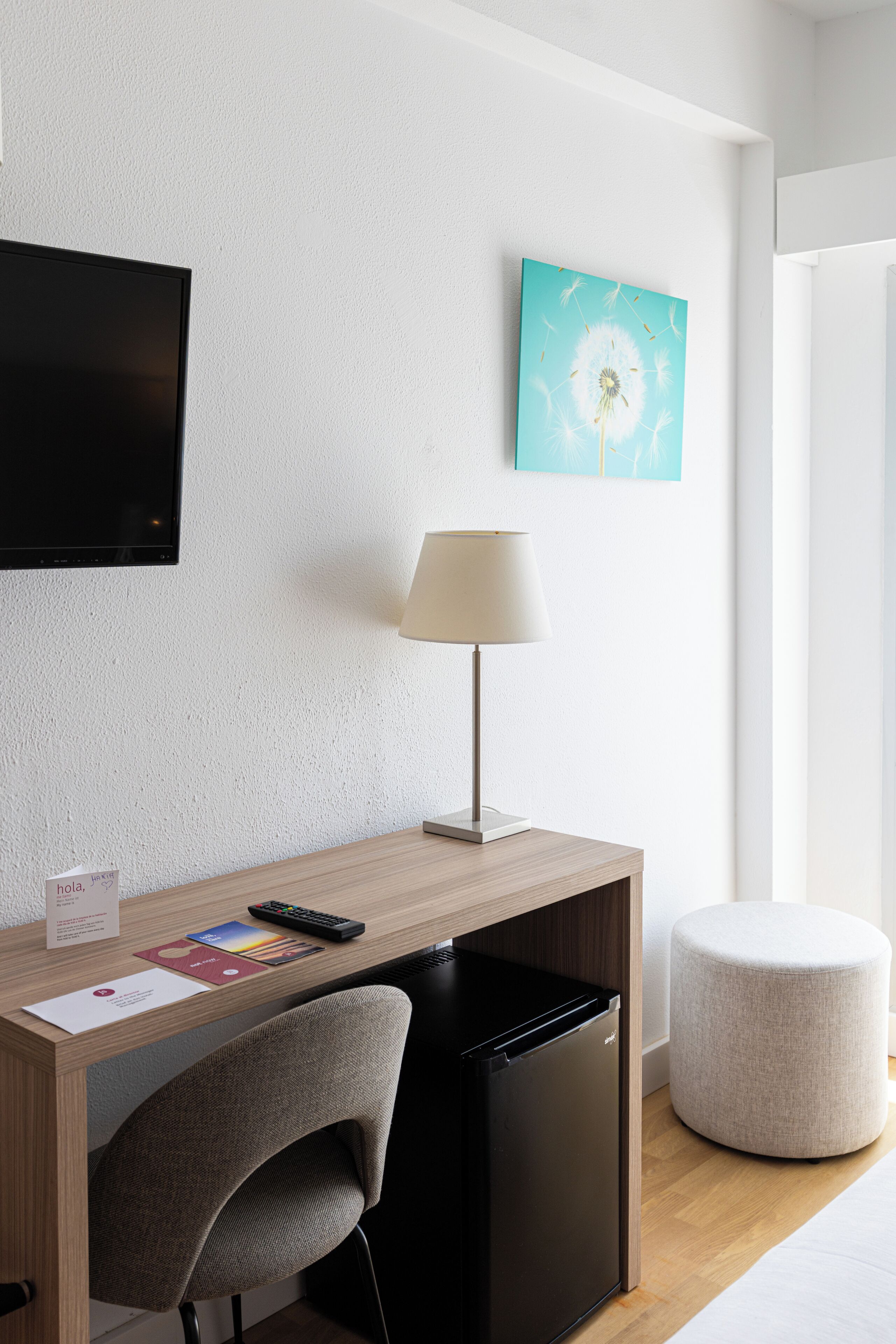 desk, blackout curtains, free wifi, bed sheets