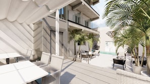 Outdoor pool, pool loungers