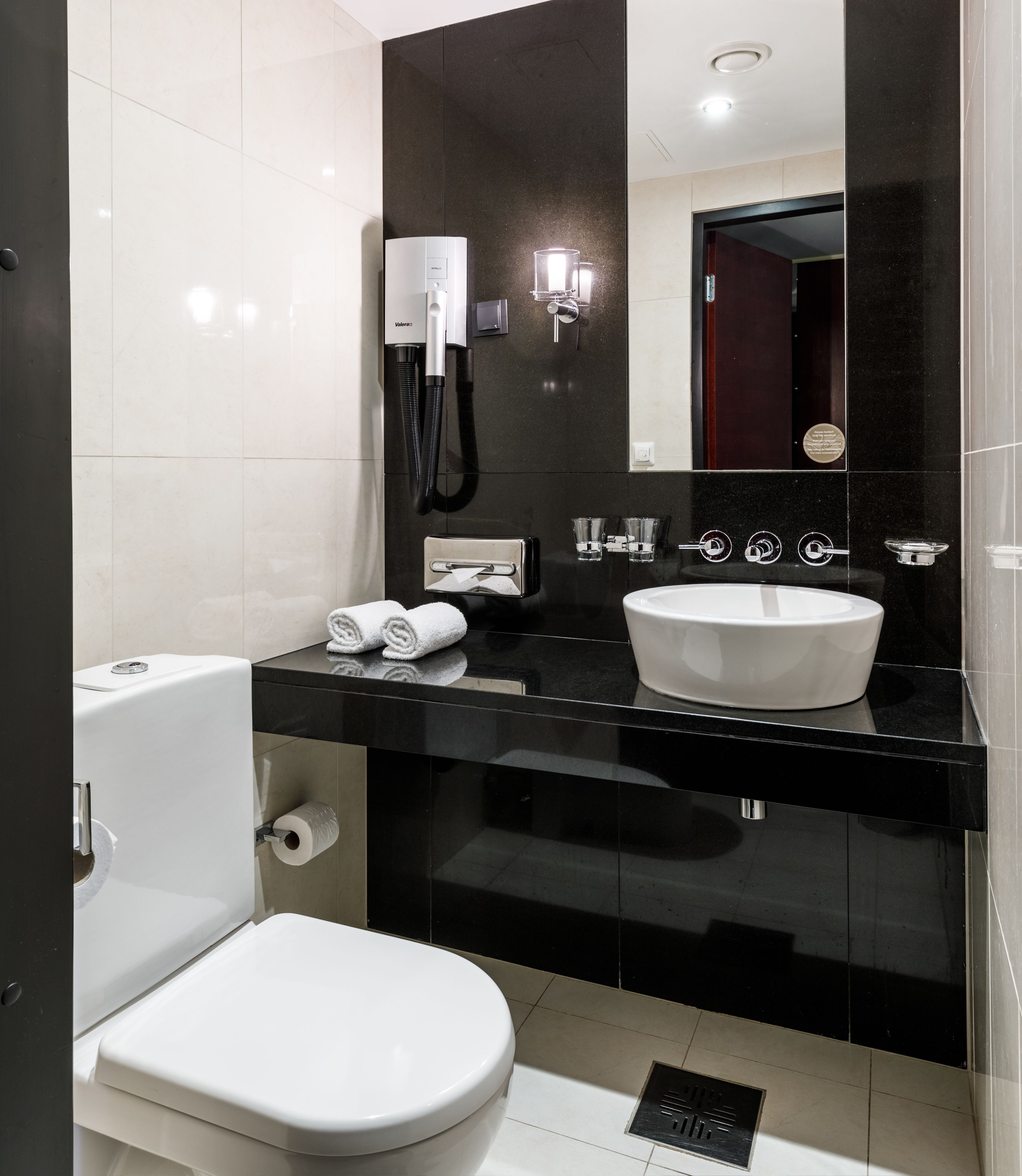 free toiletries, hair dryer, towels