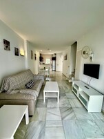 Family Apartment, 1 Bedroom, Terrace, Pool View (4 pax) | Living area | TV, DVD player