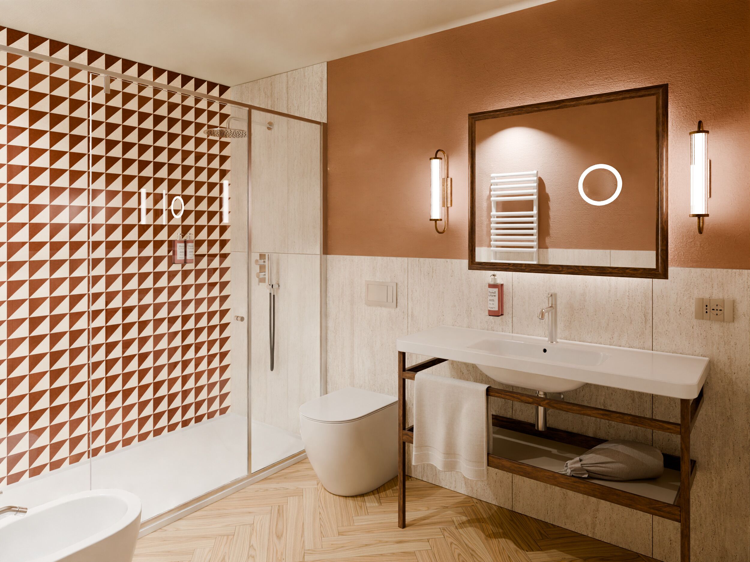 superior double room | bathroom | shower, free toiletries, hair dryer, bidet