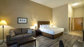 Premium bedding, pillowtop beds, desk, laptop workspace