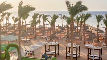 Private beach, sun loungers, beach umbrellas, beach towels