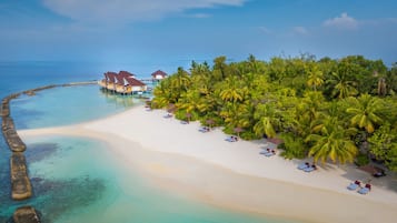 Private beach, white sand, sun-loungers, beach umbrellas