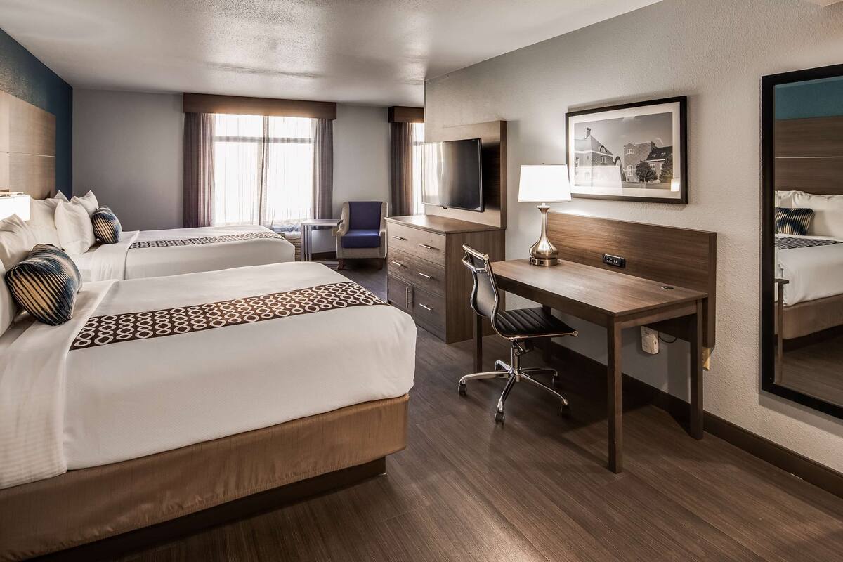 standard room, 2 queen beds, non smoking, refrigerator & microwave (with sofabed) | premium bedding, pillow-top beds, in-room safe, desk