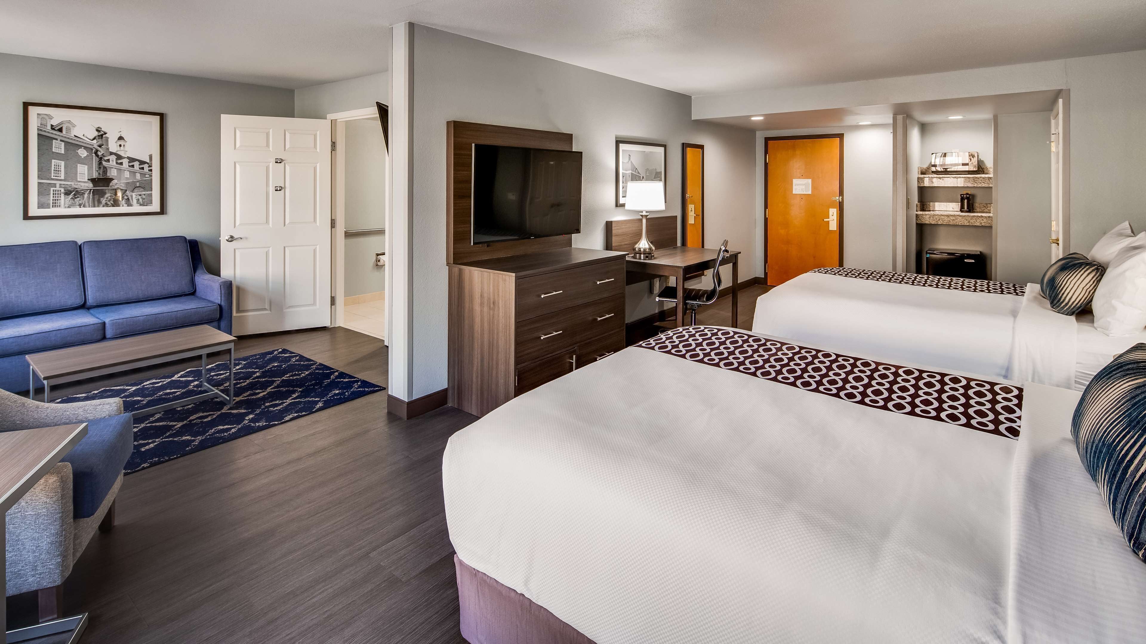 standard room, 2 queen beds, non smoking, refrigerator & microwave (with sofabed) | premium bedding, pillow-top beds, in-room safe, desk