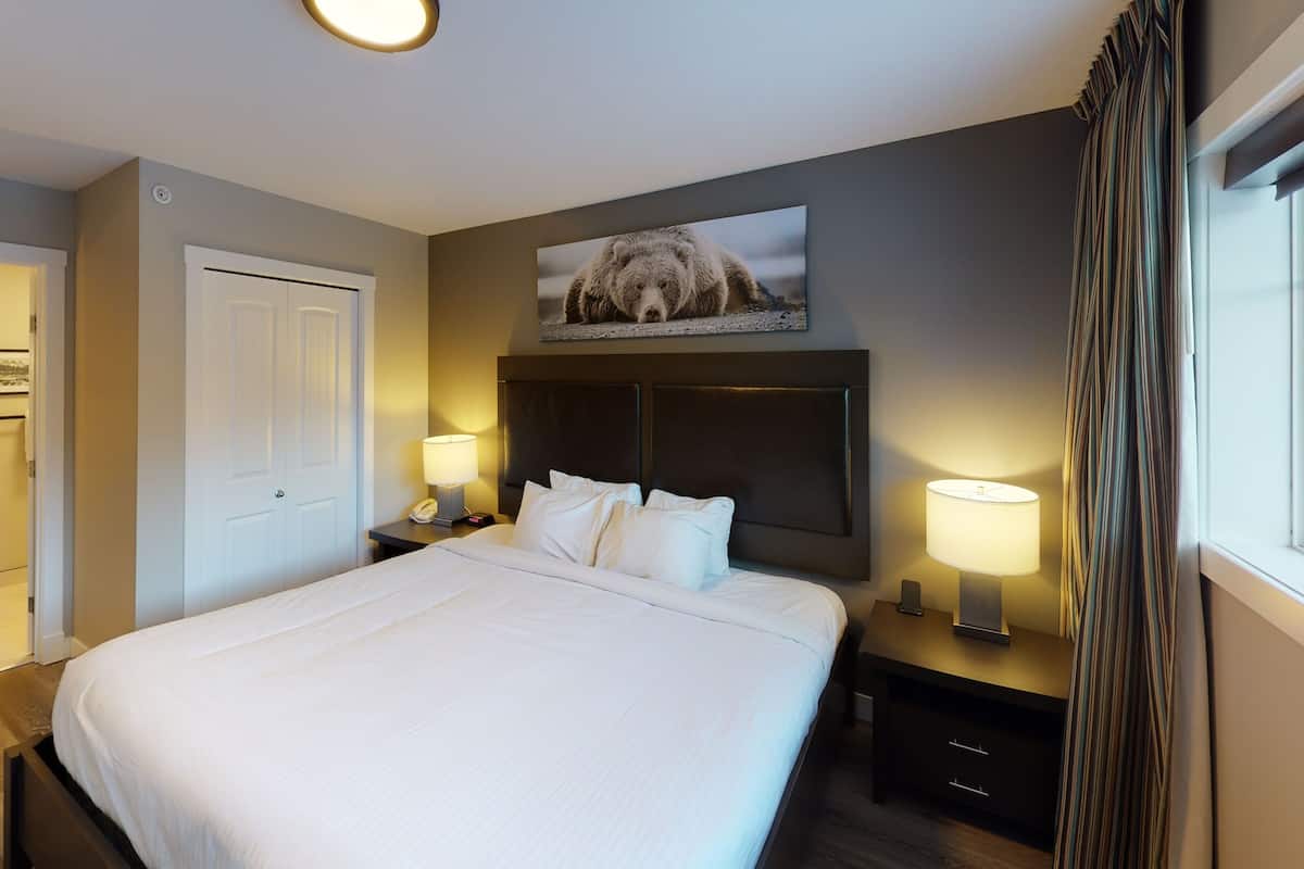 Premium bedding, desk, blackout curtains, iron/ironing board