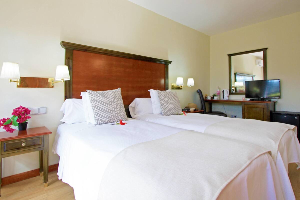 standard double room, 2 single beds | minibar, in-room safe, desk, blackout curtains