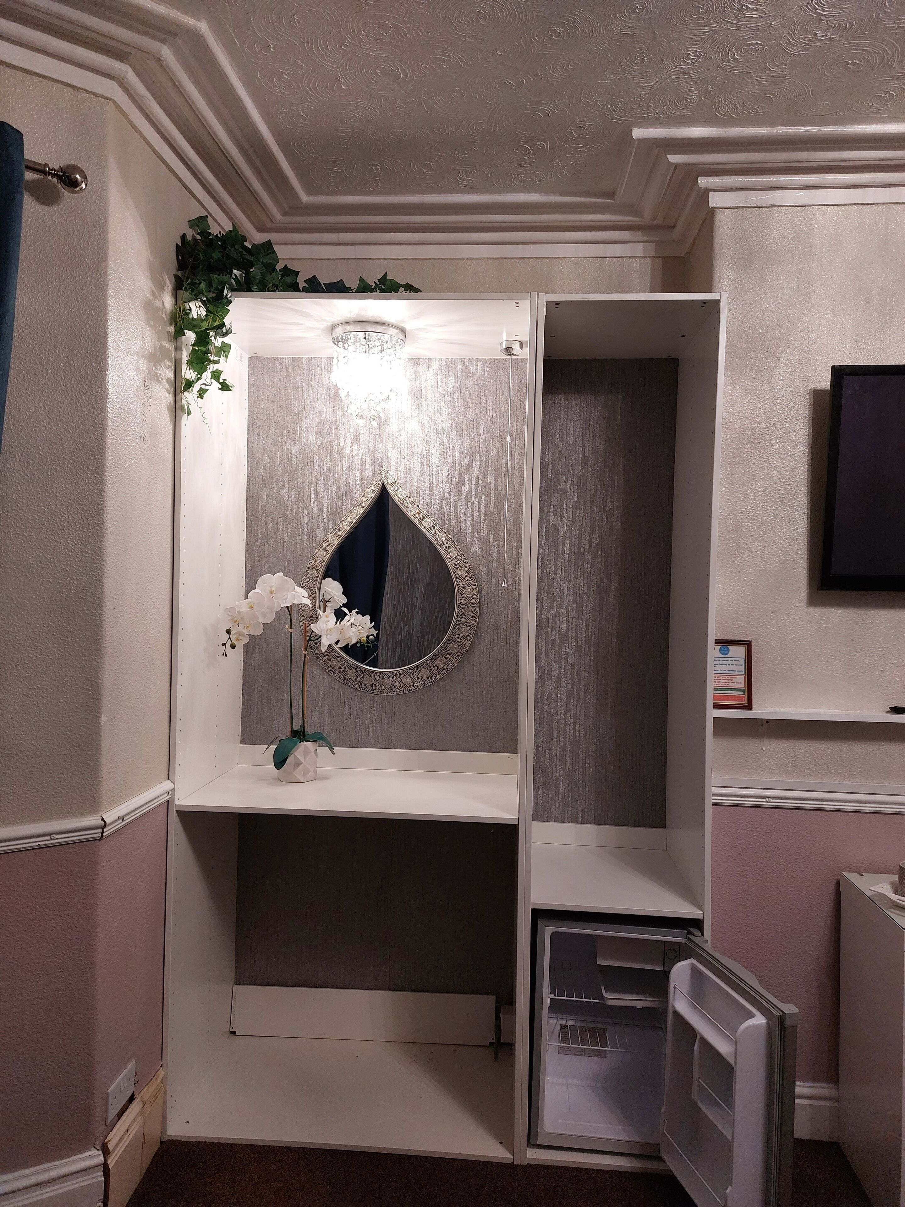 room 3 | laptop workspace, blackout curtains, iron/ironing board, travel cot