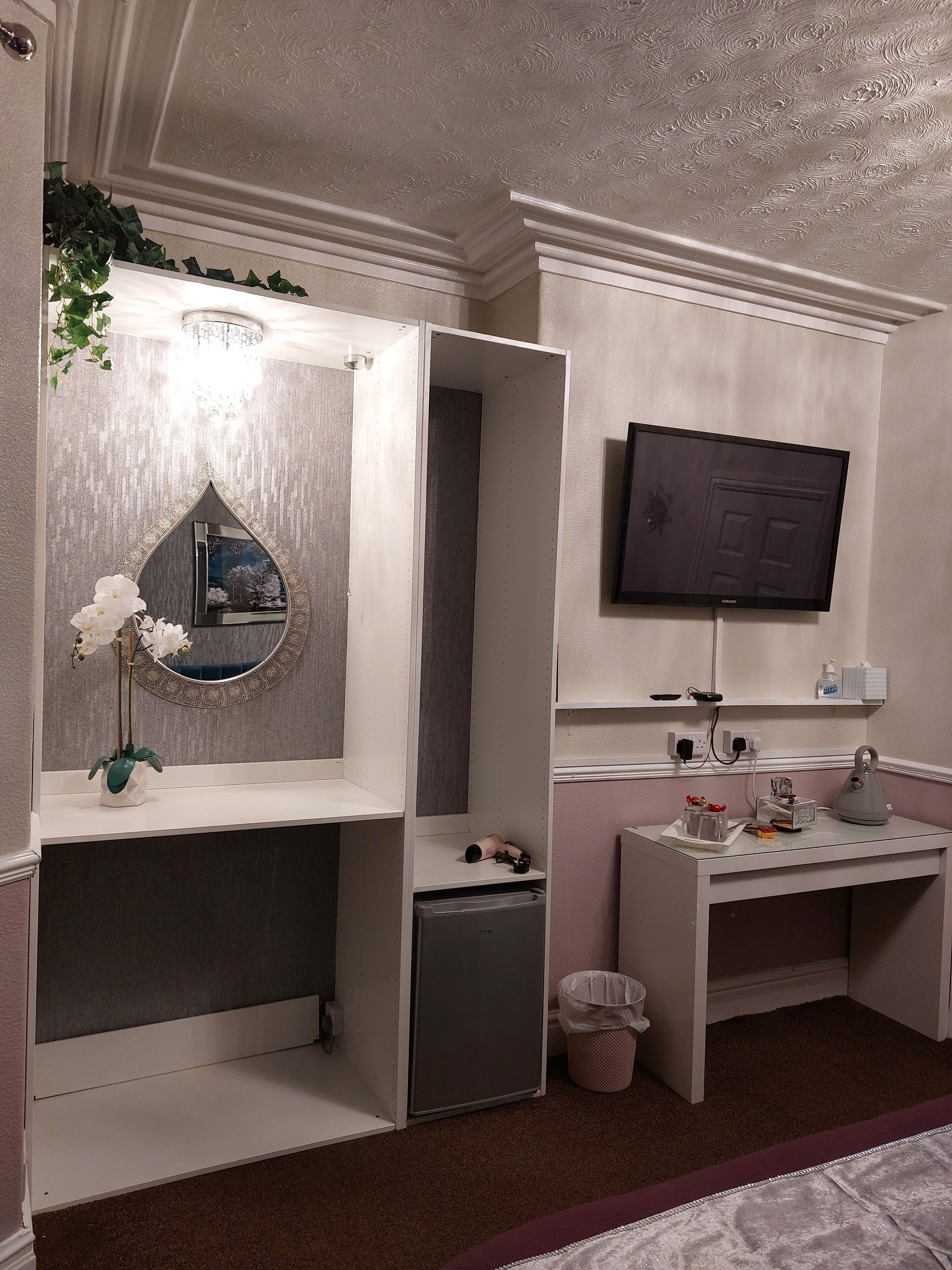 room 3 | laptop workspace, blackout curtains, iron/ironing board, travel cot