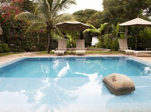 Outdoor pool, pool umbrellas