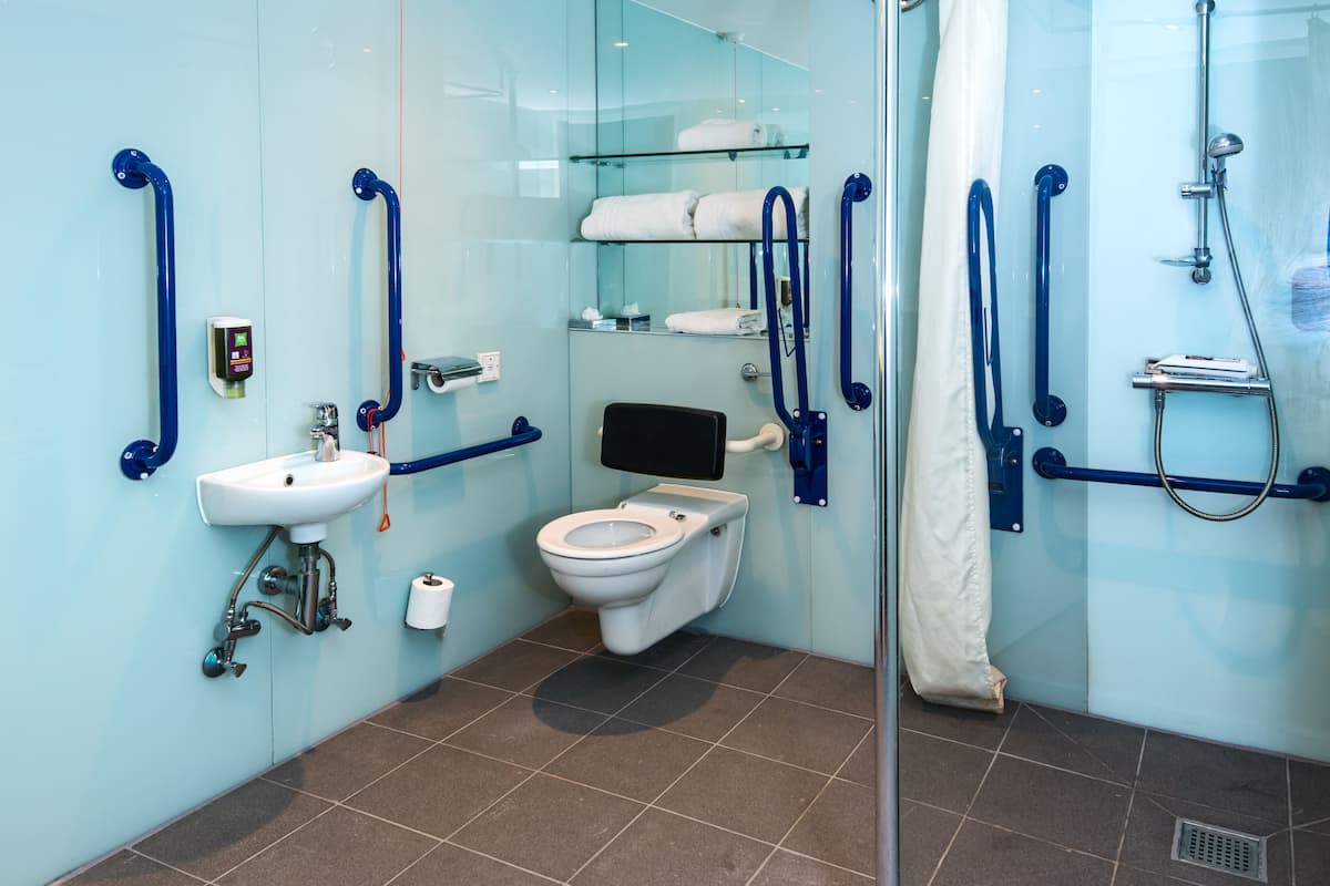 shower, eco-friendly toiletries, hair dryer, towels