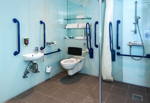Shower, eco-friendly toiletries, hair dryer, towels