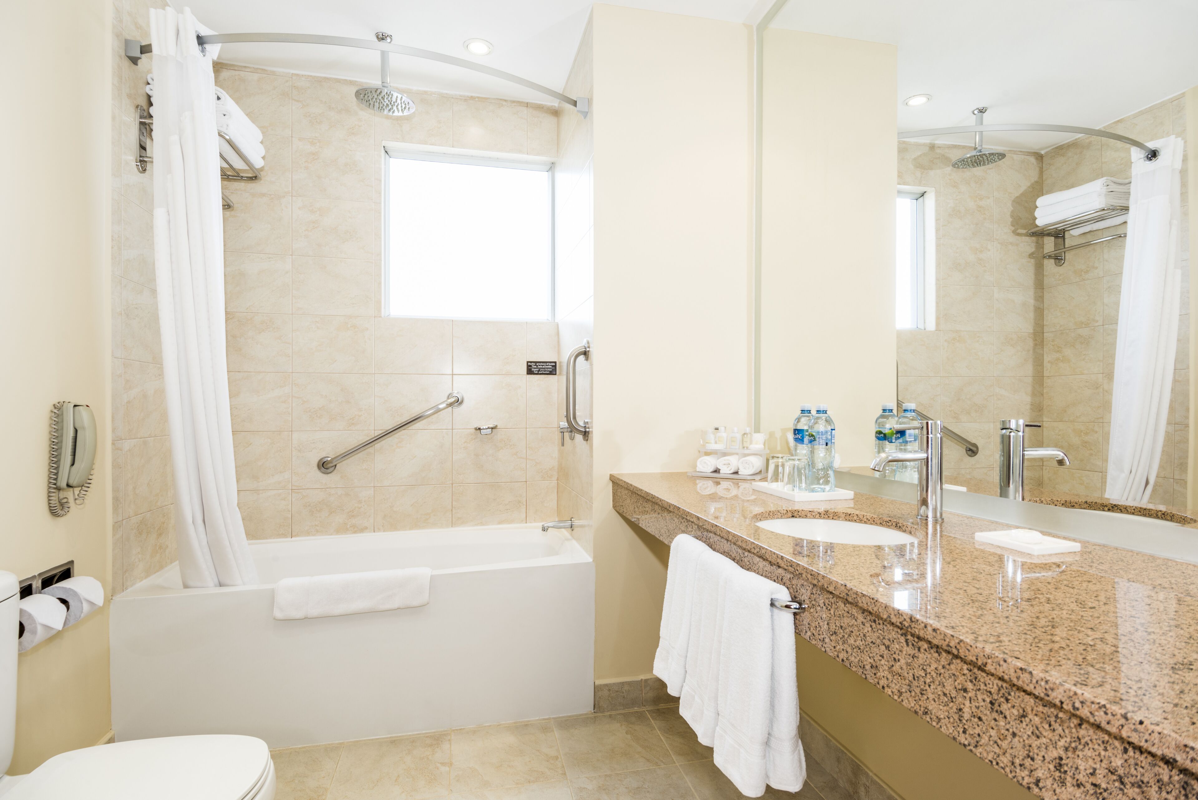 shower, rainfall showerhead, free toiletries, hair dryer