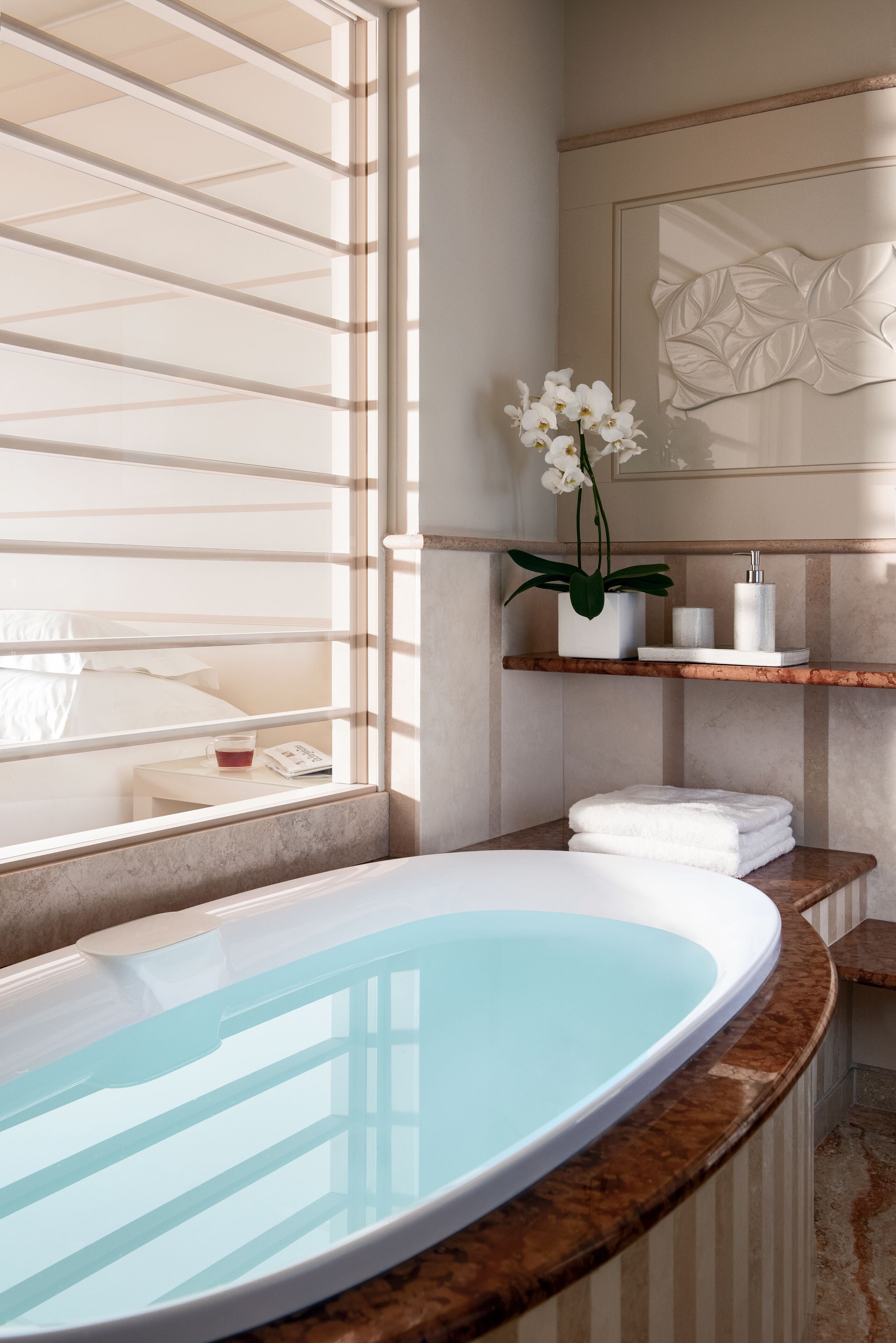 separate bathtub and shower, free toiletries, hair dryer, bathrobes