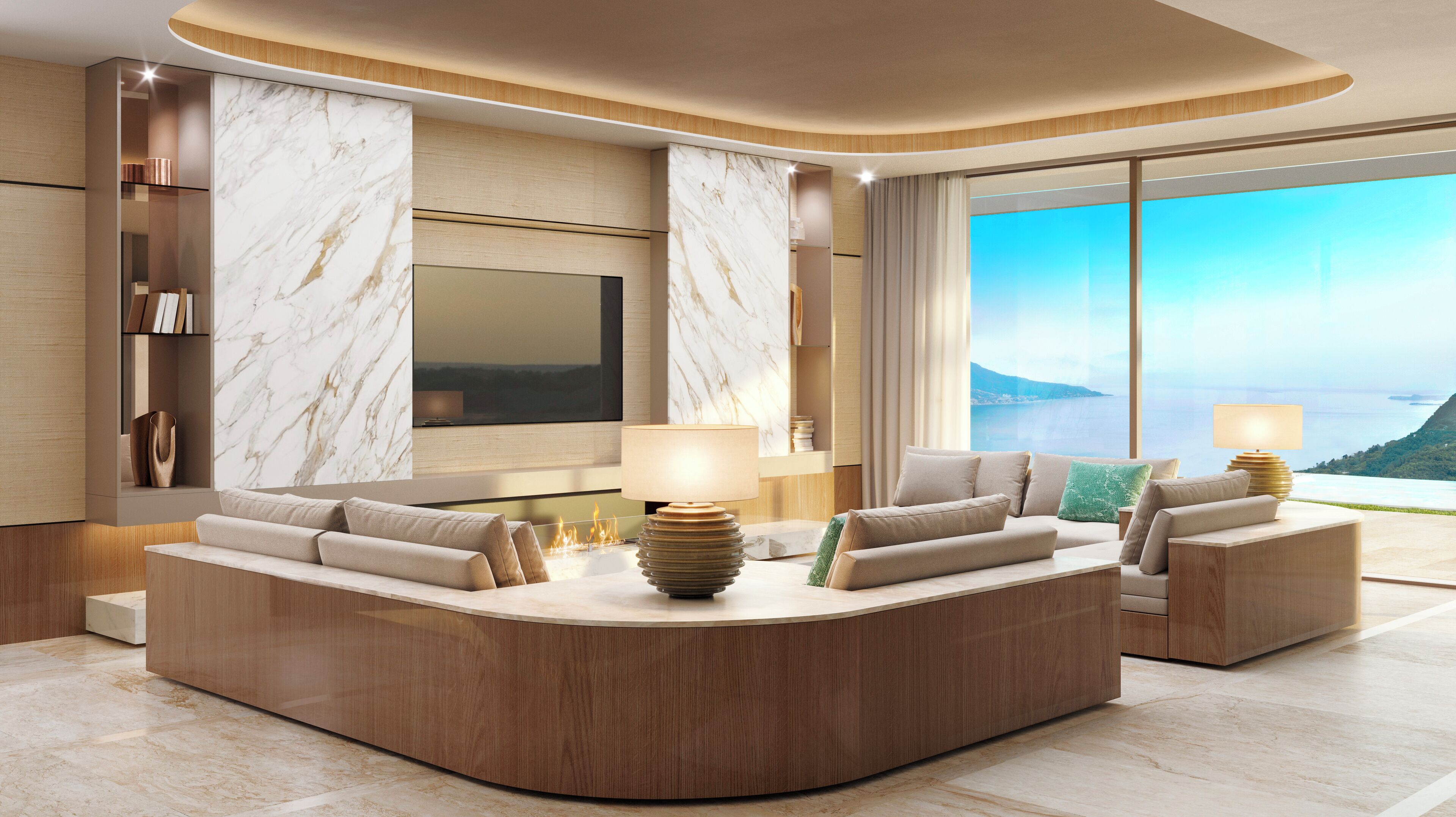 Luxury Penthouse, 3 Bedrooms, Private Pool, Lake View | Living area