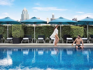 Outdoor pool, pool umbrellas