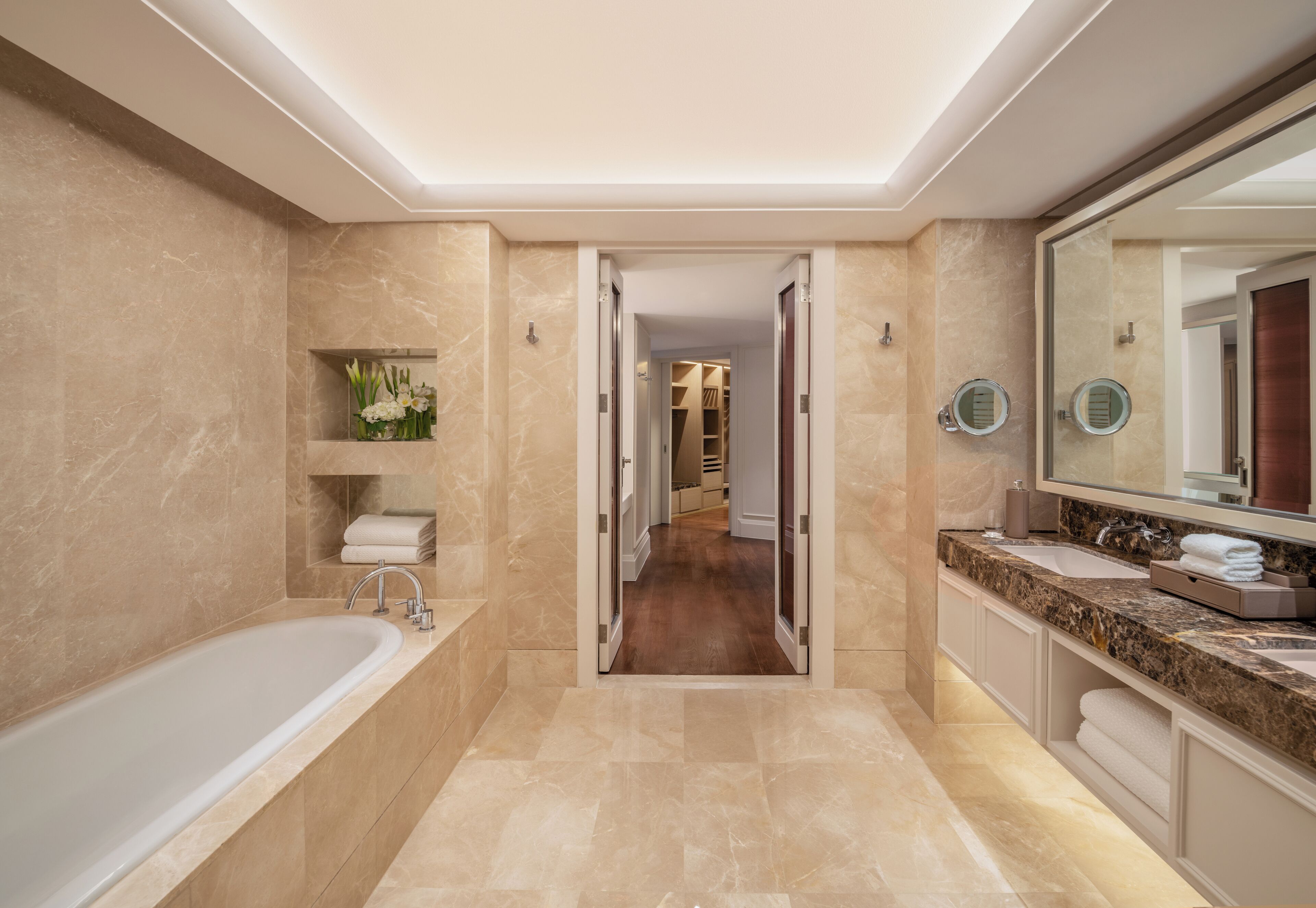 imperial suite, 1 king size bed, living and dining room, study room, club millésime access | bathroom | separate bathtub and shower, deep-soaking bathtub, rainfall showerhead