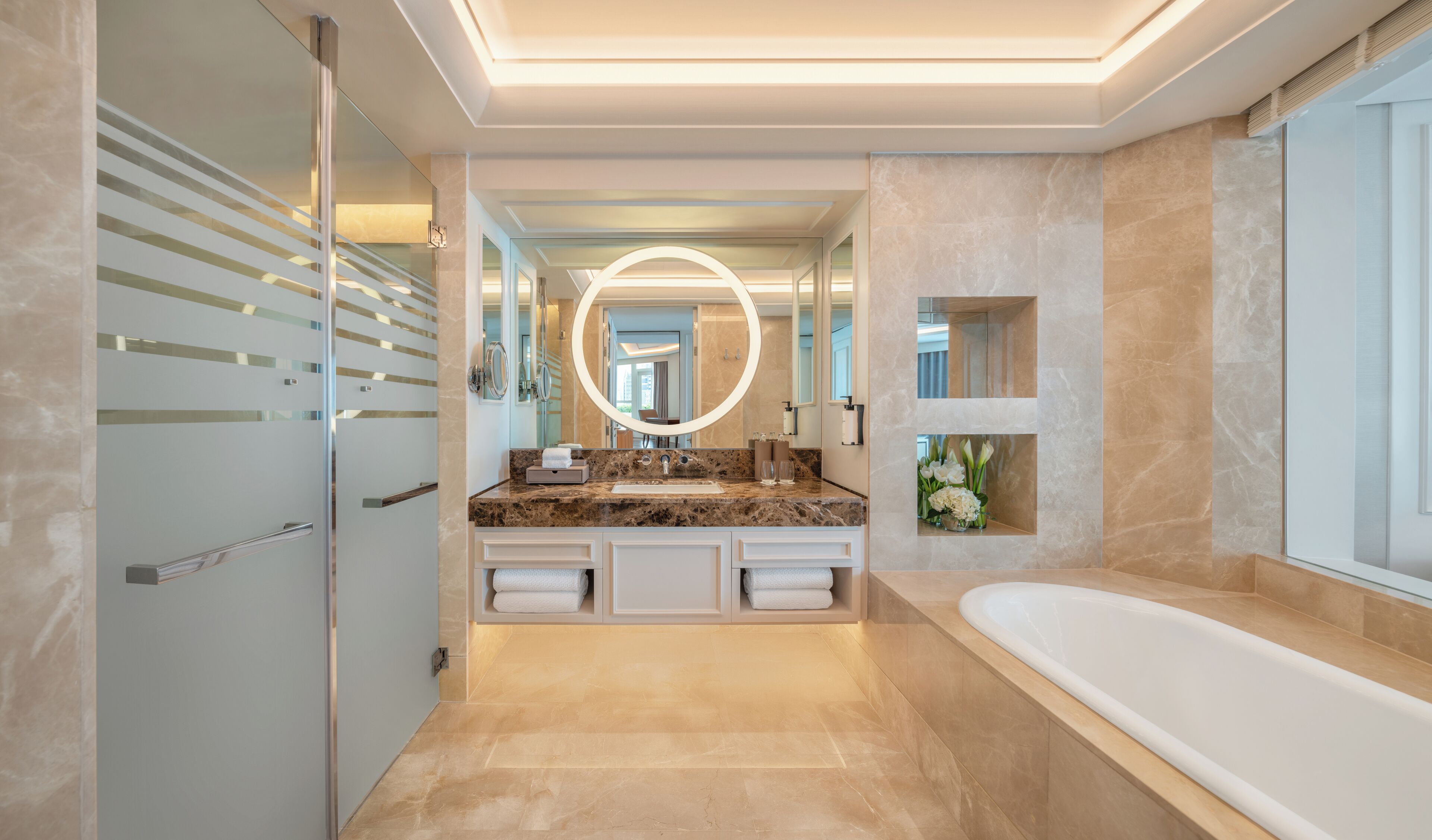 legendary suite, 1 king size bed, club millésime access | bathroom | separate bathtub and shower, deep-soaking bathtub, rainfall showerhead