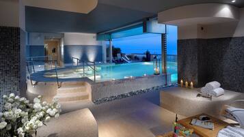 Seasonal outdoor pool, pool loungers