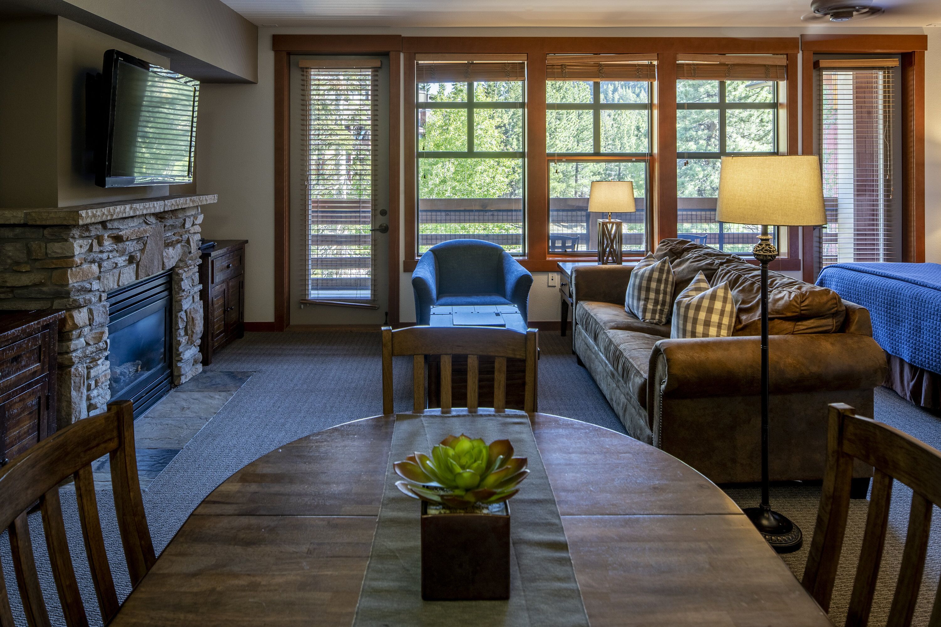 condo (studio condominium - sleeps 4) | living area | flat-screen tv, fireplace, dvd player, pay films