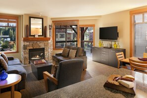 Condo, 3 Bedrooms (Three Bedroom Condominium) | Living area | Flat-screen TV, fireplace, DVD player, pay movies - The Village Lodge (Mammoth Lakes)