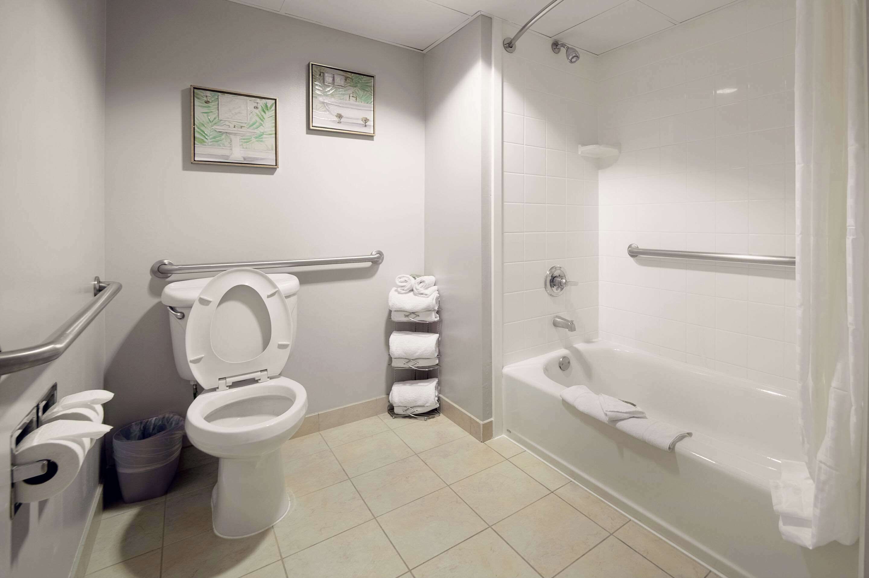 A bathroom with a toilet, a shower, and a bathtub.