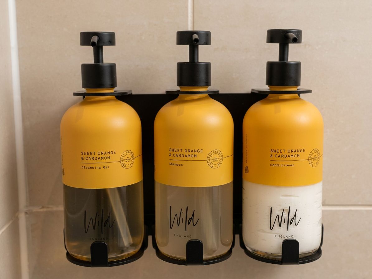 Tres botellas de productos Wild sobre una estantería.