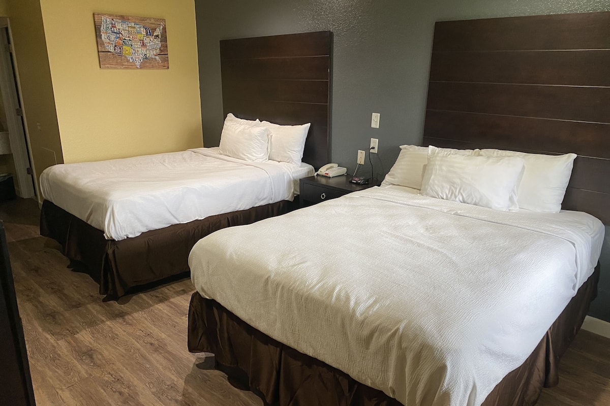 Room, 2 Queen Beds | Iron/ironing board, bed sheets, alarm clocks
