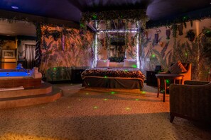 Jungle Theme Suite with Jetted Tub & Fireplace (Featured on Travel Channel in 2016) | Bathroom | Separate tub and shower, jetted tub, free toiletries, hair dryer - Inn of the Dove Romantic Suites with Jetted Tub & Fireplace (Bensalem)