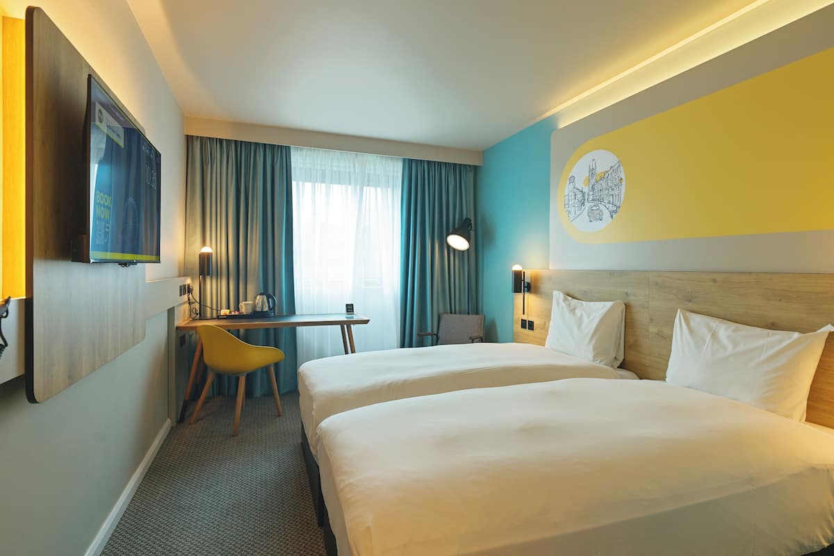 Twin Room | Select Comfort beds, desk, laptop workspace, blackout curtains