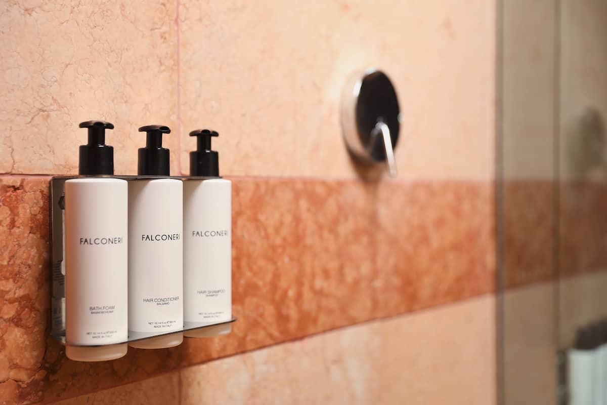 free toiletries, hair dryer, bathrobes, bidet