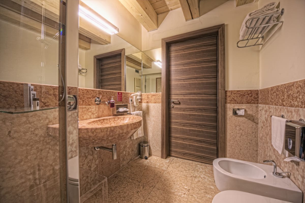 free toiletries, hair dryer, bathrobes, bidet