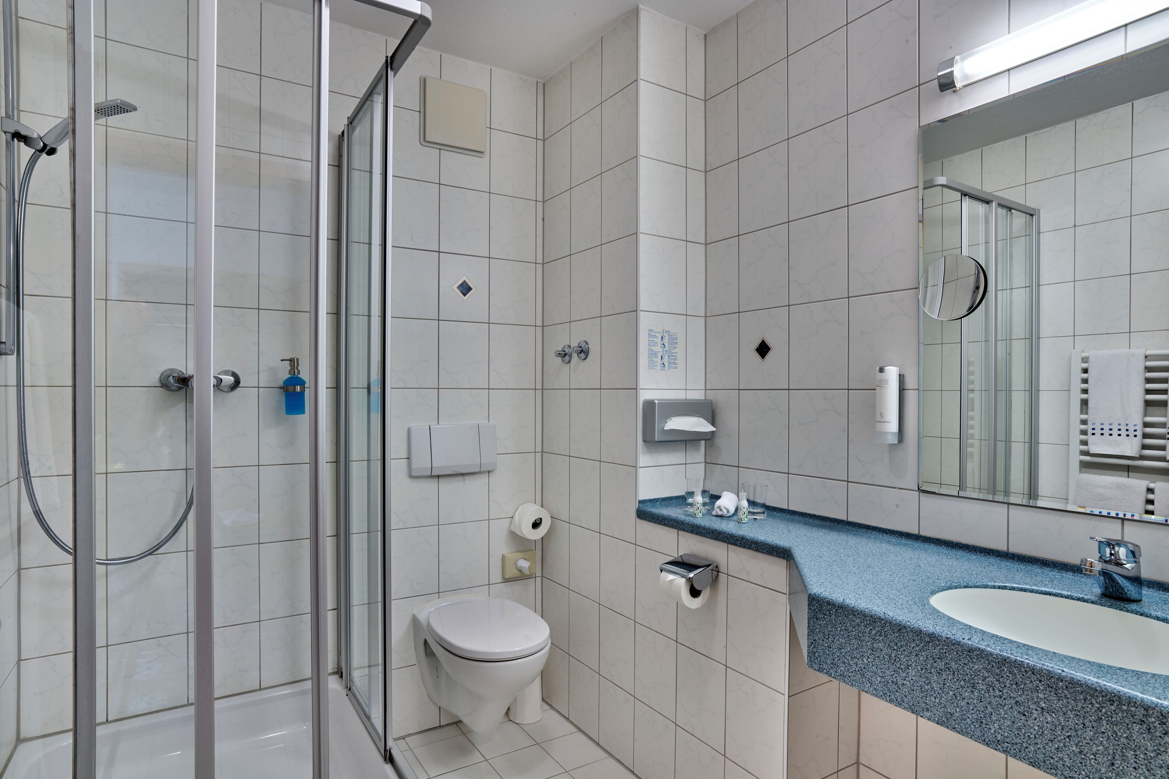 free toiletries, hair dryer, towels