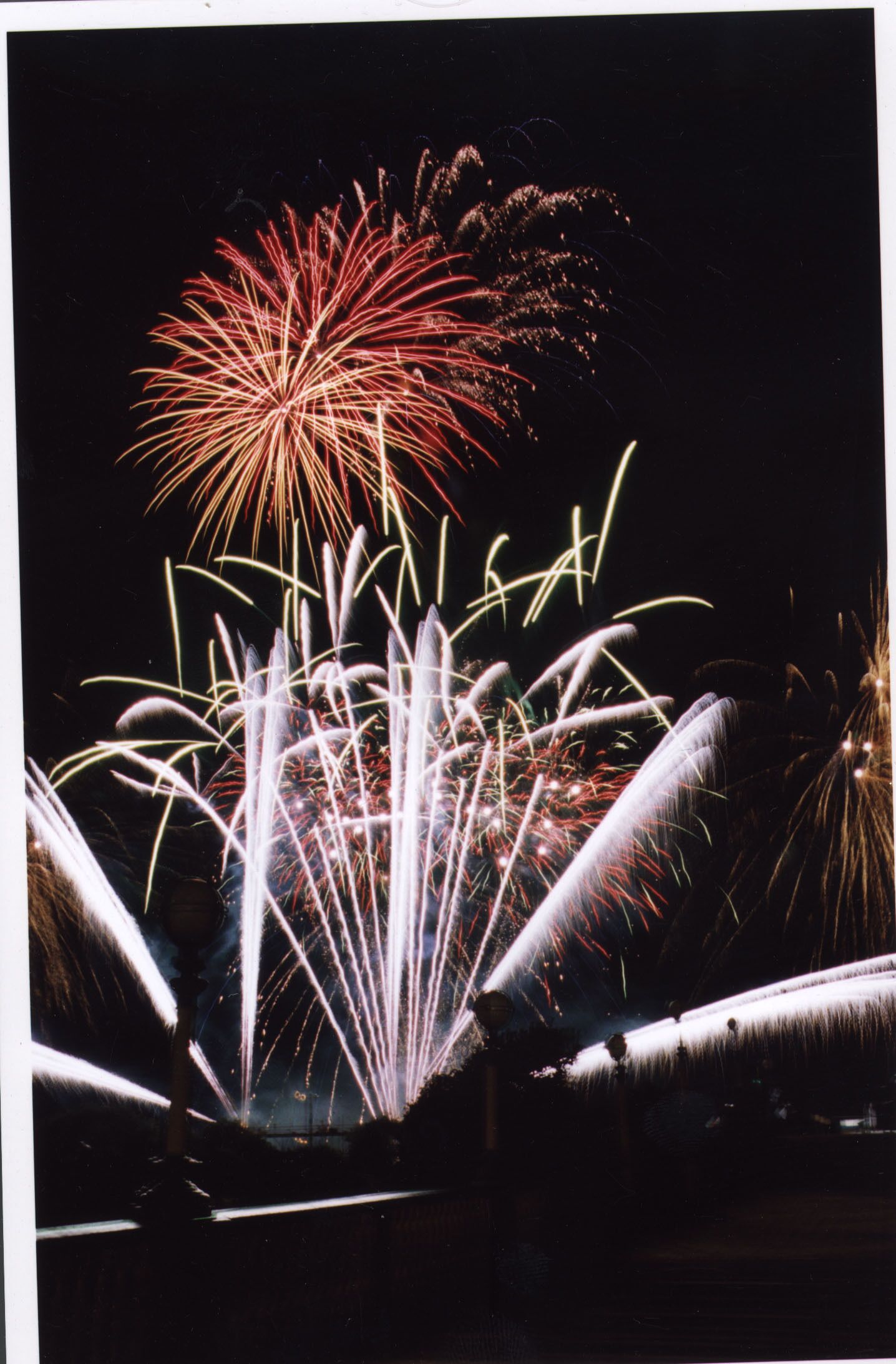A night scene with fireworks.