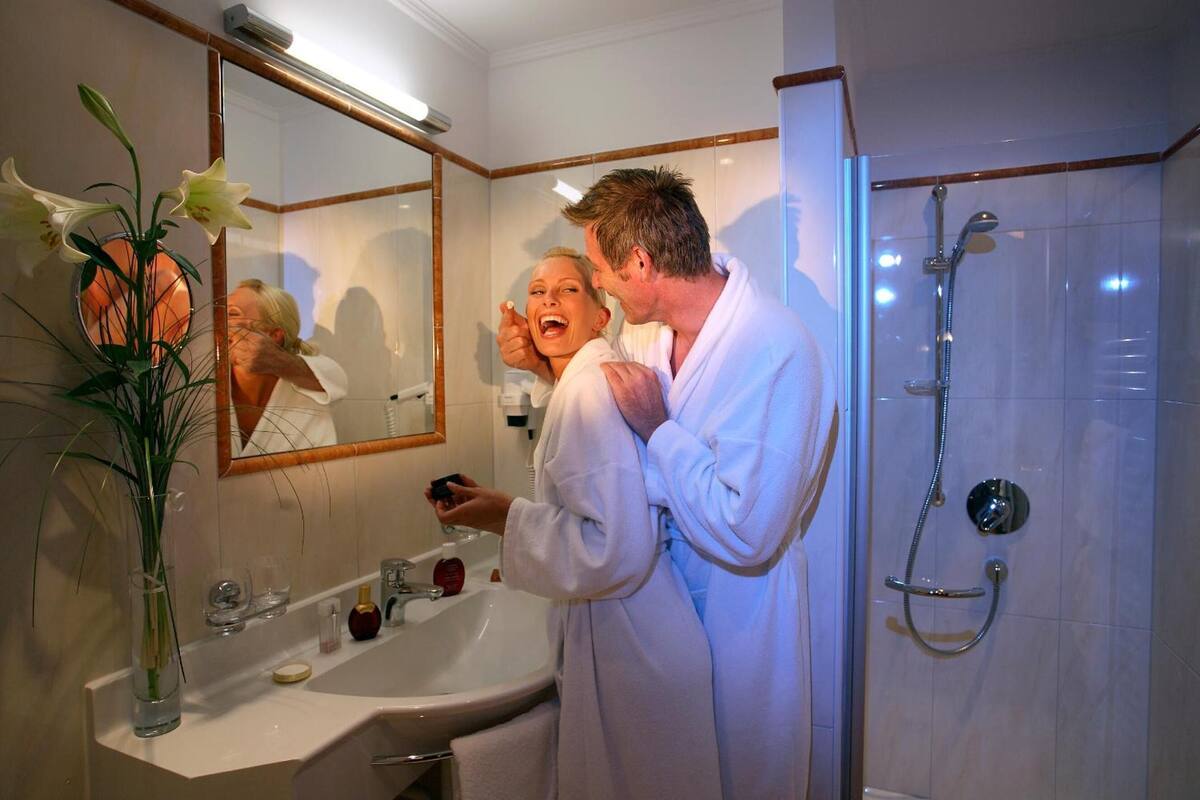 shower, free toiletries, hair dryer, bathrobes