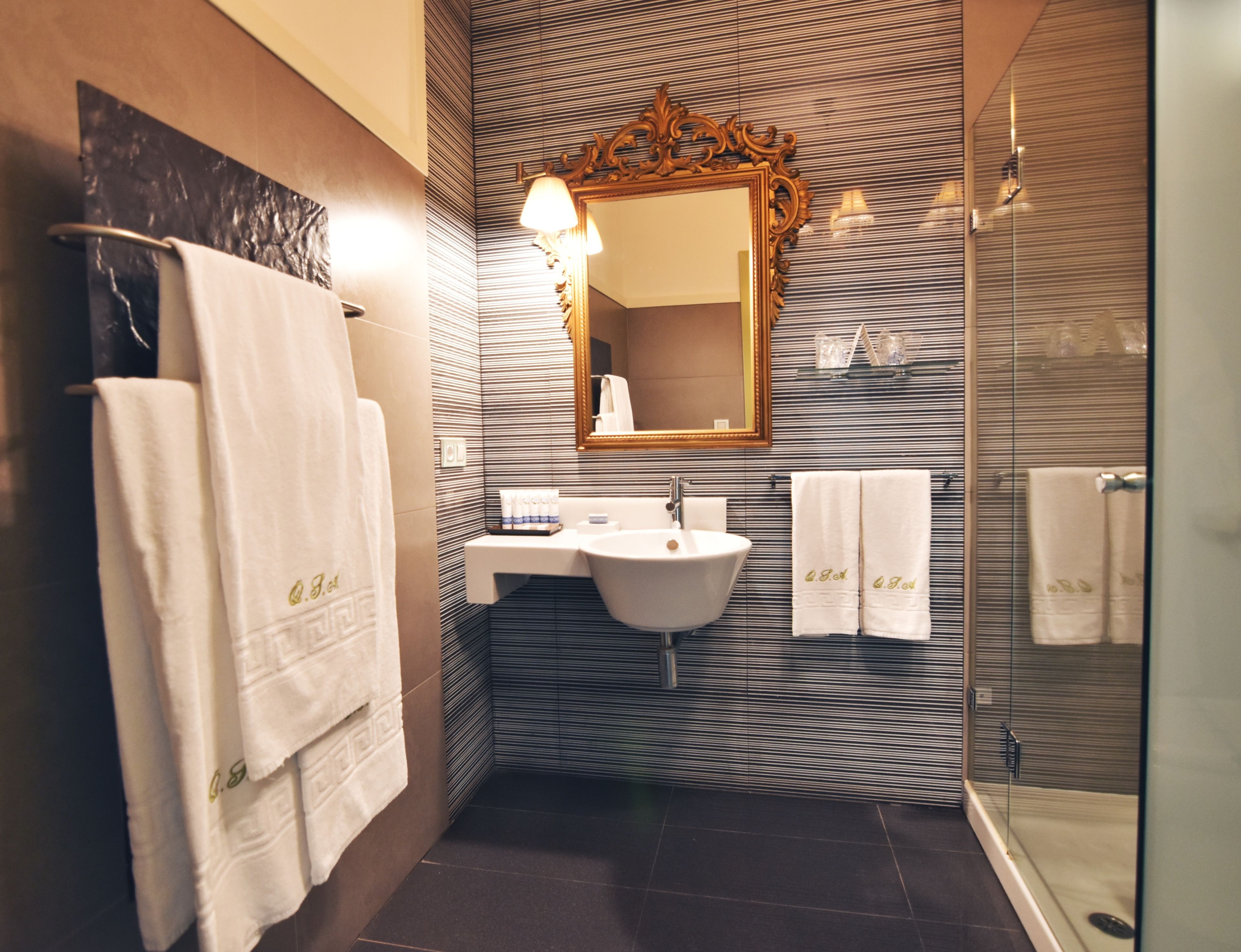 free toiletries, hair dryer, slippers, towels