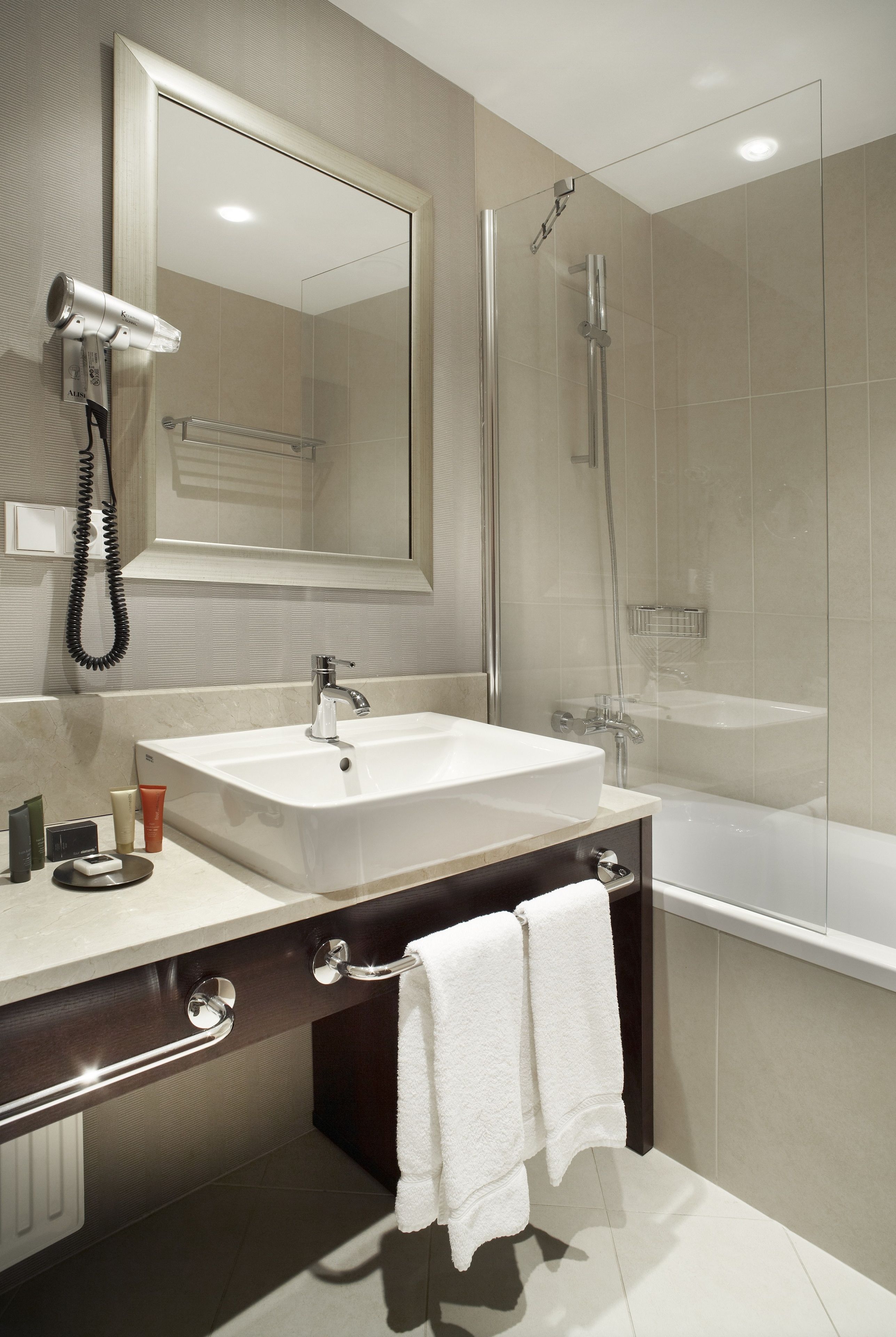 free toiletries, hair dryer, bathrobes, towels