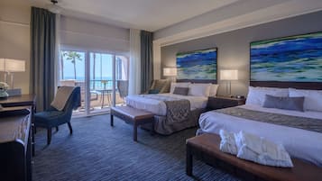 Pillowtop beds, desk, blackout drapes, iron/ironing board