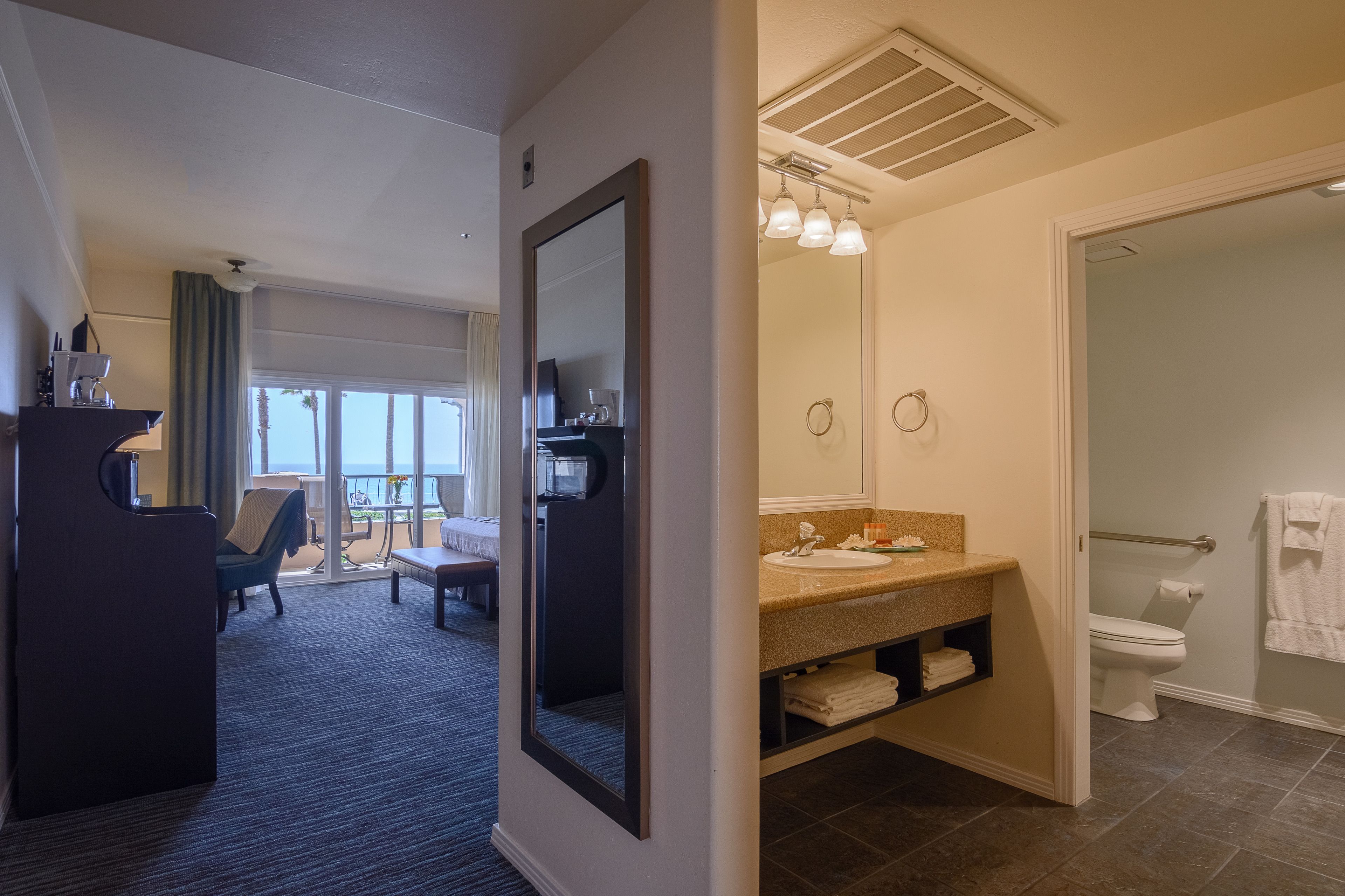 panoramic room, 2 queen beds, patio, ocean view | view from room