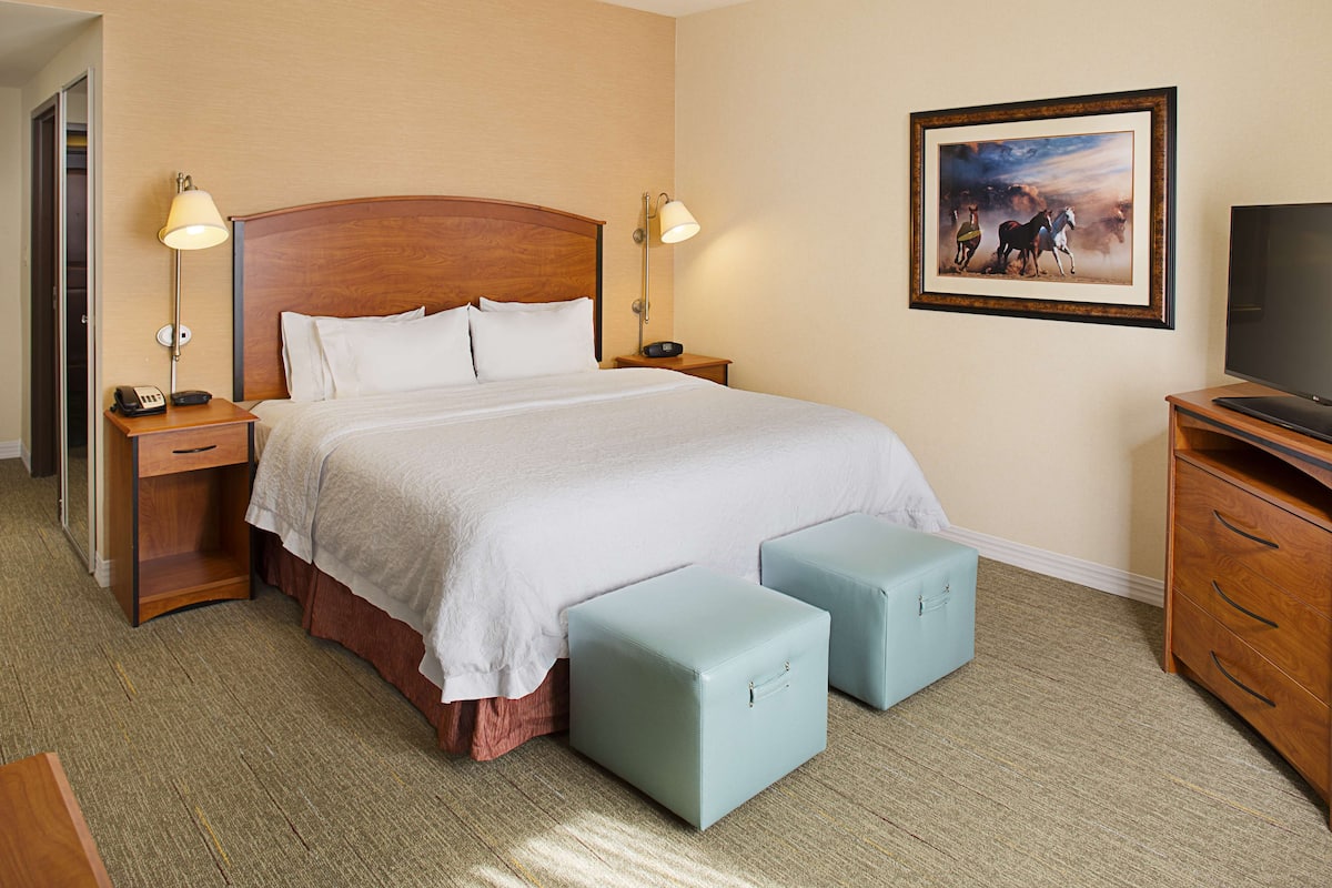 Down comforters, pillowtop beds, in-room safe, desk