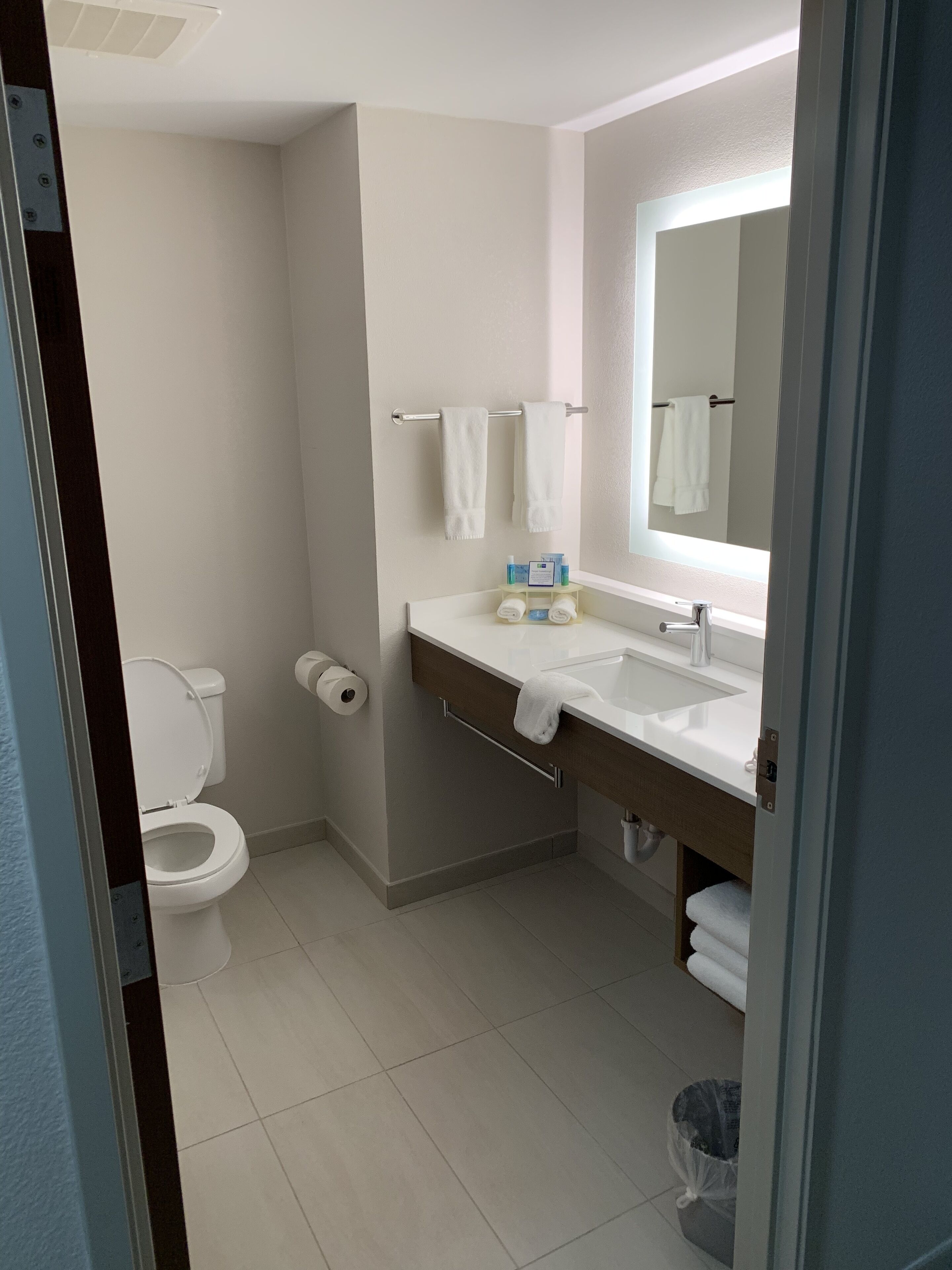 combined shower/bathtub, free toiletries, hair dryer, towels