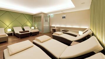Sauna, hot tub, body treatments, body scrubs, facials, 3 treatment rooms